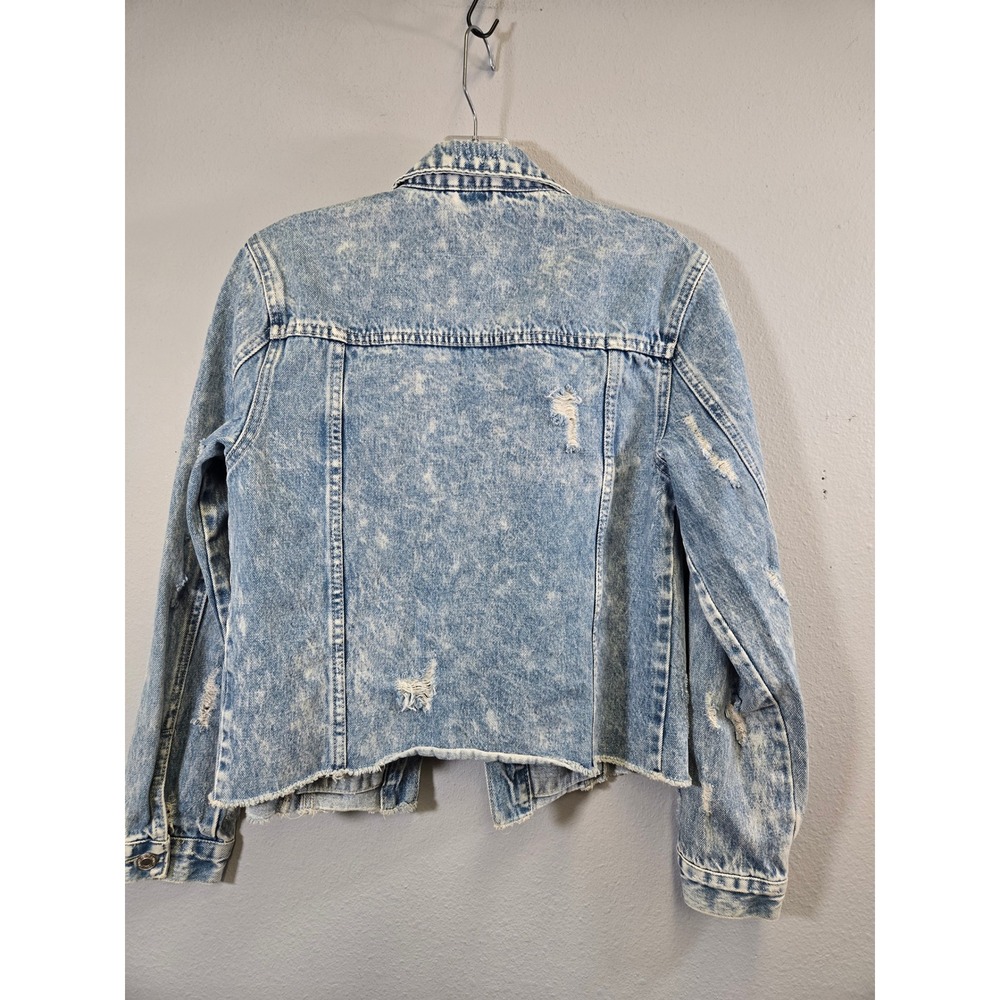 VERVET Acid Wash Distressed Cropped Denim Jacket VT1157 Blue XS - Picture 5 of 7
